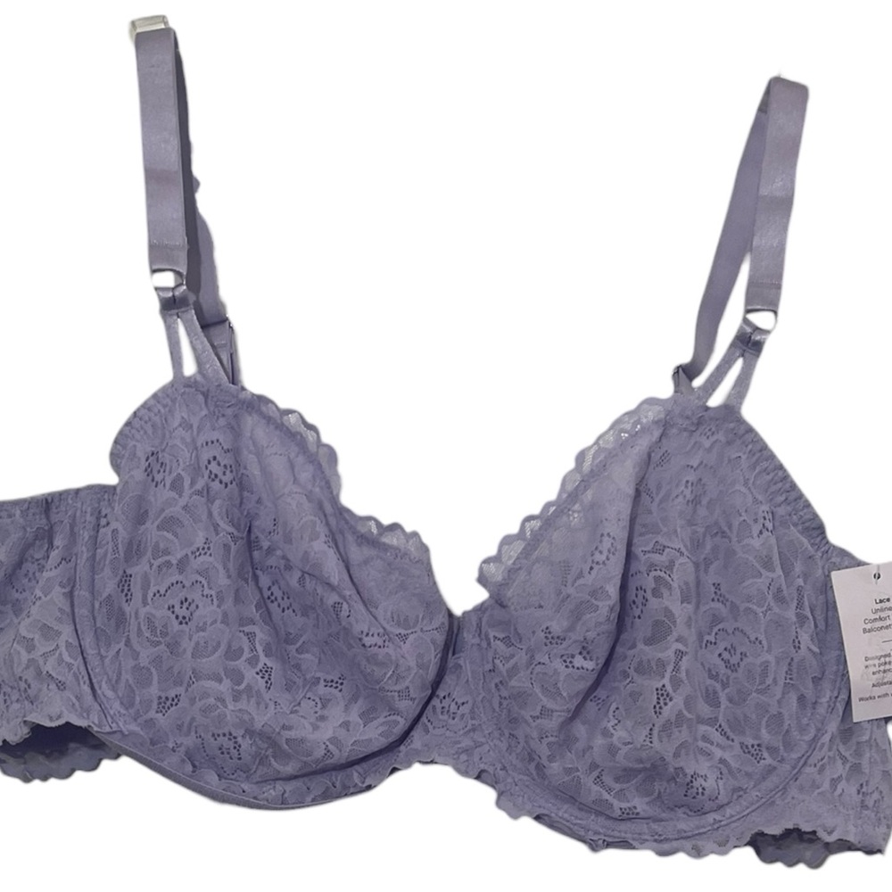 Auden Lavender Balconette Bra Lace Underwire Unlined Size 42C